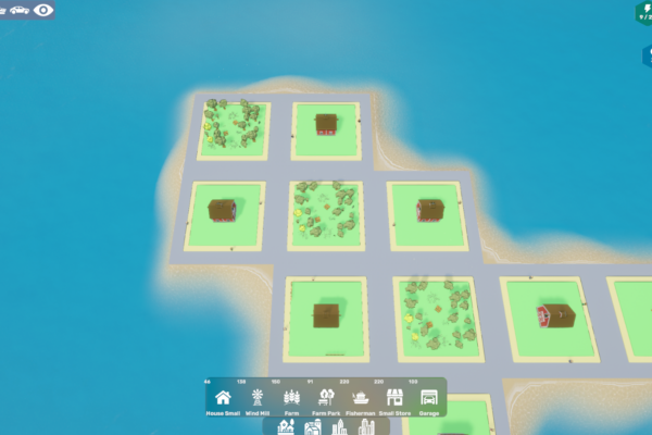 Unity idle city builder architecture showing in game building screenshot with houses and tiles